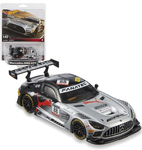 Hot Wheels Premium Mercedes-AMG GT3, Fahrzeug im Maßstab 1:43, offiziell lizenzierte Replikate für Erwachsene Sammler, Real-Riders-Reifen, Metall/Metall-Karosserie und -Fahrgestell, HMD44