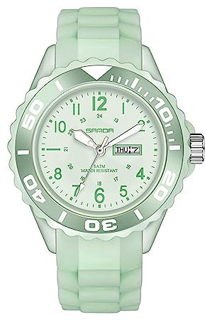 FORSINING Damen-Armbanduhr, analog, Quarz, Sport-Armbanduhr, Silikonband, wasserdicht, für Krankenschwestern, Kalender, Datumsanzeige, 24 Stunden mit Sekundenzeiger, grün, Armband