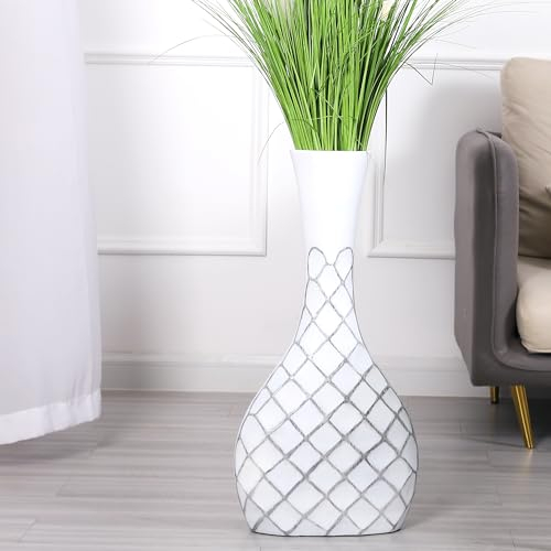 Leewadee Große Bodenvase Für Pampasgras Und Blumen, 66 cm hoch, White Wash, Resin