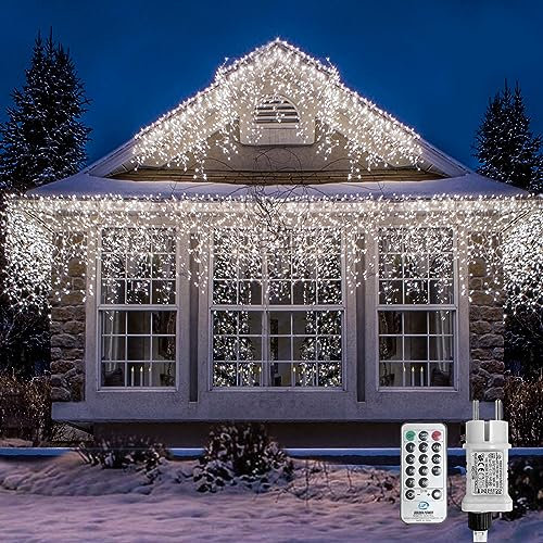 LED Eisregen Lichterkette Außen, WOWDSGN 20M 880LED Eiszapfen Lichterkette mit Timer 8 Modi IP44 wasserdicht Strombetrieben, Lichtervorhang für Weihnachten Dachkante Dachrinne Terrasse Balkon Kaltweiß