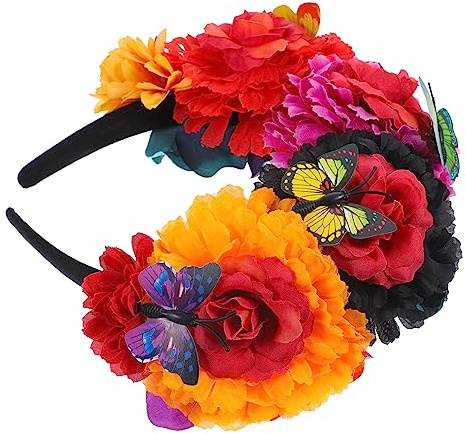 SOESFOUFU Day of The Dead Haarreif Mit Künstlichen Blumen Kopfbedeckung Für Festivals Und Cosplay Einzigartiger Haarschmuck Für Damen Für Feierlichkeiten Und Partys
