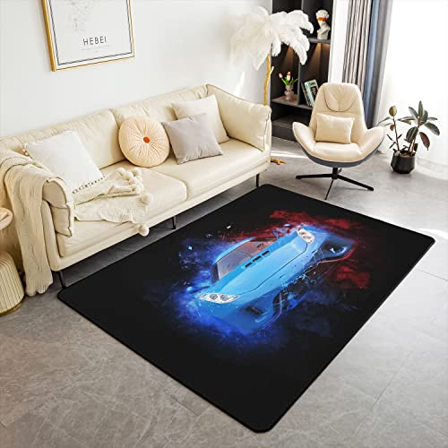 Homemissing Race Car Wohnzimmerteppich, 150 x 200 cm, Sportwagen, Teppich, Schlafzimmer, extremer Sport, dekorativer Teppich, Innenteppich, Auto, Akzentteppich, Rot / Blau