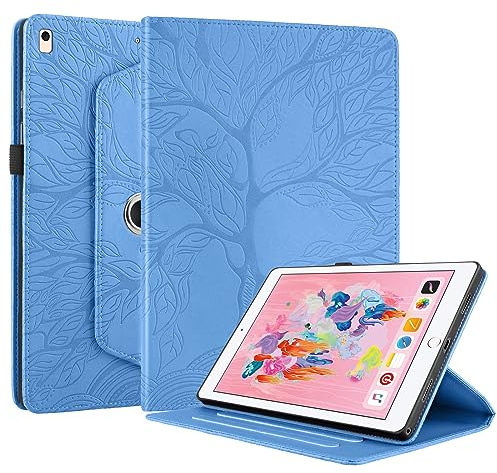 Succtopy Cover Compatibile con iPad (9,7 Pollici, 2018/2017 Modello, 6/5 Generazione)/iPad Air 2/Air 1 360 Gradi di Rotazione Girevole Case Protettiva con Porta Penna Custodia iPad 9.7 Blu