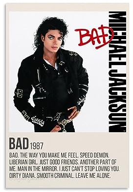 UMCHU Michael Jackson Bad Poster Dekorative Malerei Leinwand Wandkunst Wohnzimmer Poster Schlafzimmer Malerei,Wandkunst Bilddruck Moderne Familienzimmer Dekor 08x12inch(20x30cm)