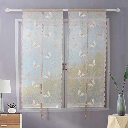 Generico Tende da cucina ricamate con filato Dolly,Tenda per Soggiorno Camera Balcone Finestra e Interni 2 Pannelli, 100% Poliestere (60X240CM, Beige)