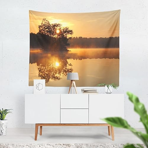 CEVAN Wandbehang Fotodruck Wandtuch Landschaft Sonnenuntergang Wandteppich Bunt Baumwolle Wanddekoration Teppich Gelb Wanddekoration Bedruckter Stoff 200X150 cm