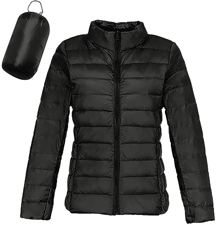 Femme Doudoune Légère Femme Hiver Veste Doudoune Capuche Pliable Fine Ultralight Femme Grande Taille Puffer Jacket Blouson Doudoune Duvet Plume Oversize Doudounes de Randonnée (Noir, XL)