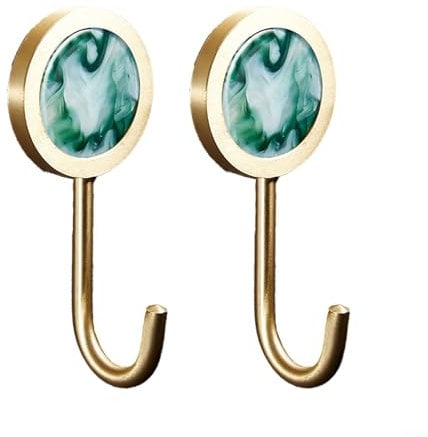 RANRAO Solid Brass Decorative Wall Hook, Coat Hooks Wall Mounted, Heavy Duty Hole Shining Gold Fancy Hook for Bathroom Kitchen Door Closet Cabinet(Green)