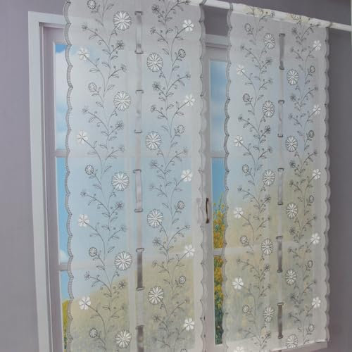 FYJS Dolly tende floreali ricamate della cucina, tende del soggiorno, finestre del balcone e 2 pannelli interni semi trasparenti,Grigio,60x240cm