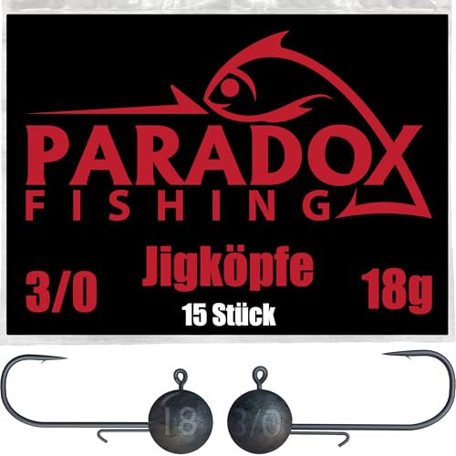 Paradox Fishing Jigköpfe Set 15x 18g 3/0 I Jig Köpfe Gummifisch mit Jighead für Gummifische Barsch Hecht Zander Angelzubehör