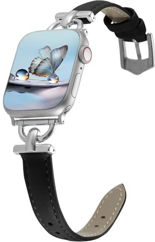 KoGiio Correa Cuero Compatible con Correa Apple Watch 41mm 40mm 38mm Mujer, Suave Mujeres Cuero Pulsera de Repuesto para iWatch Serie 9 8 7 SE 6 5 4 3 2 1 - Negro