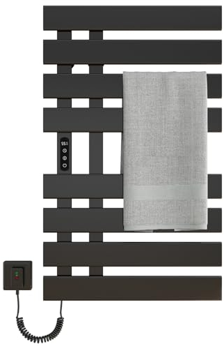 TINS Scaldasalviette Elettrico Bagno, Termoarredo Elettrico Bagno WiFi Nero, 500×820mm, 300W, per Alexa e Google Home e App, Portasciugamani Elettrico, Scaldasalviette Elettrico Bagno-WiFi Black Left