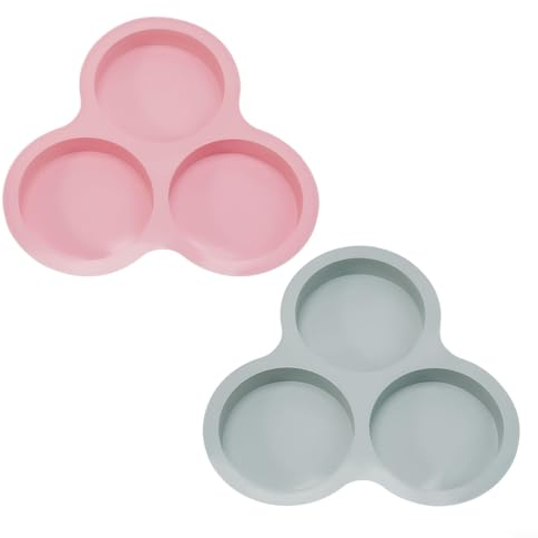 Molde de huevo para freidora de aire, sartén de silicona para freidora de aire, molde reutilizable para panqueques, magdalenas de silicona con 3 cavidades (rosa + gris)
