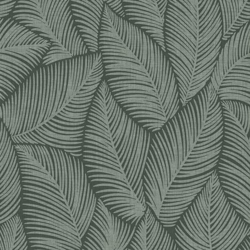 Muriva Denver Leaf Wallpaper – Green Botanical Modern Wallpaper for Living Room, Bedroom, Hallway
