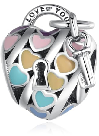 Doyafer 925 Sterling Silber Anhänger Charms farbig Herzförmig Schlüssel für Frauen Armband Halskette Geschenk