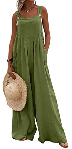 Loalirando Salopette da Tuta Casual Donna Tuta Estiva Donna Tuta Intera Jumpsuit Donna Senza Maniche Playsuit Tuta a Gamba Larga con Tasche da Spiaggia (Verde Militare, XL)