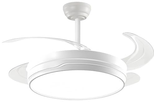 Casa Shop Ventilador techo con luz LED 84W Ventilador Invisible Ultra Silencioso con Mando a Distancia y Palas Retráctiles Interiores Plafón lluminación (BLANCO NELO)