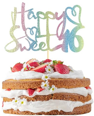 Sotpot 1 pcs Colour Glitter Happy Sweet 16 Cake Topper,16th Birthday Cake Pick- Hello 16,Cheers to 16 Years Birthday Cake Decoration Supplies Colour Glitter