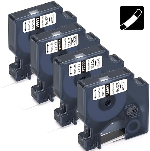 18053 Etikettenband Kompatibel mit Dymo Rhino Industrie Schrumpfschlauch-Kabeletiketten 9mm x 1.5m, Kompatibel mit Dymo Rhino Schrumpfschlauch Etiketten für Rhino 4200, 5200, 5000,1000, 3000, 6000