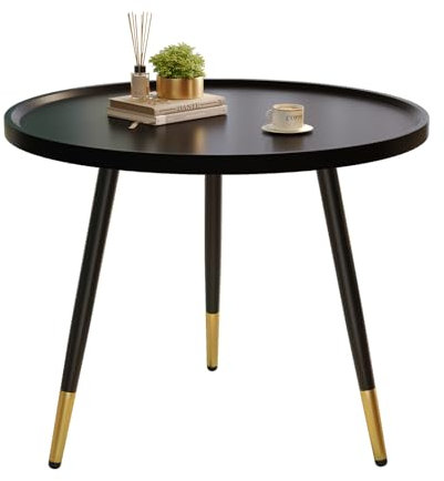 SAYGOER Black Coffee Table Small Round SideTable Unique Modern Center Table for Living Room Home Office Balcony Simple Circle Accent Sofa Table Easy Assembly, Black