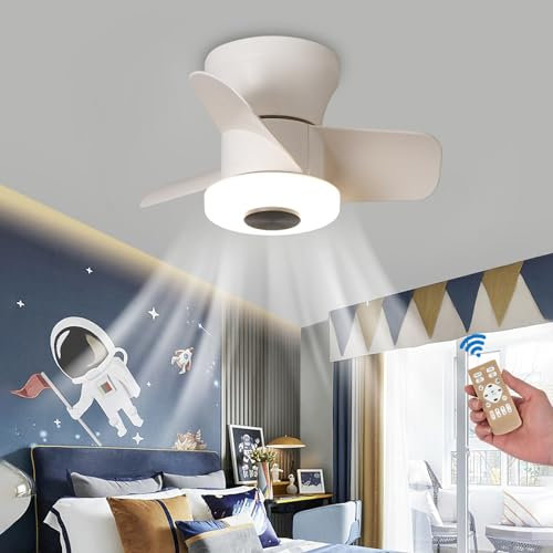 Luyaim Moderna Pequeño Niña Ventilador De Techo Con Luz Y Mando A Distancia, 6 Velocidades Motor DC LED Regulable Lampara Ventilador Techo Silencioso Para Dormitorio Salón-A