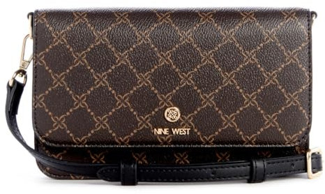 Nine West Lockup 9 Phone Wallet Crossbody, Braun/Schwarz, Medium