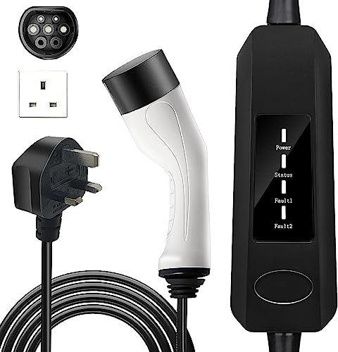 EV Charger Type 2 to 3 Pin Plug 5M,13A Max.3kW Electric Car Charger with Overheat power-off protection IP55 Water Proof, Electric car charger Cable(IEC 62196-2 Type 2 Female)
