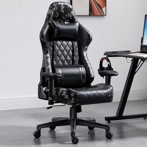 VAZTTY Silla Gaming Ergonómico Silla Gamer Adulto con Reposapiés Y Altavoz Bluetooth Reclinable Silla Ordenador Regulable En Altura con Cojín Lumbar Y Reposacabeza Rotación De 360°,One Size,Black