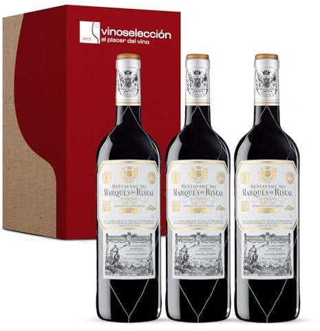 VINOSELECCION - Marques de Riscal Reserva 2019 - Vino Tinto D.O. Ca. Rioja 96% Tempranillo y 4% Graciano | Pack de 3 Botellas x 75 cl