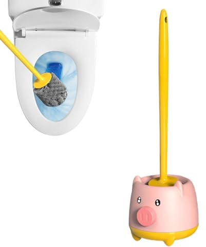 Uhngw Brosse de toilette et support, design animal de dessin animé efficace pour nettoyer la salle de bain – Brosses de toilette et supports avec tête de brosse réglable