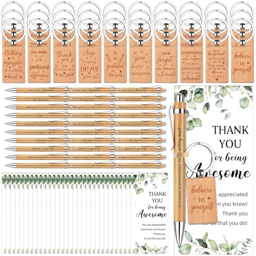 30 Sets Thank You Pens Bulk Inspirational Pens with Thank You Cards | Employee Appreciation Gifts Motivational Quote Pens with Keychains Leaving Gifts for Coworker Staff Teacher Nurse Team