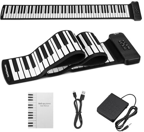 POGOLAB 88-Key Roll-Up Piano, Portable Folding Keyboard with 14 Demos/128 Rhythms/128 Tones, Bluetooth Wireless, Ideal for Beginners