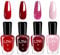 Red Nail Polish Sets - 4pcs Glitter Pink Red Nail Varnish Sets - Dark Red Nail Polish Burgundy Nail Polish Set - Christmas Nail Polish Gift Set for Women Girls,No Need Baking