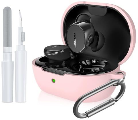 for Bose New QuietComfort Earbuds Case Cover, Soft Silicone Case for Bose New QuietComfort Earbuds 2024, Shockproof Protective Skin Cover with Cleaner Kit & Carabiner (Pink)
