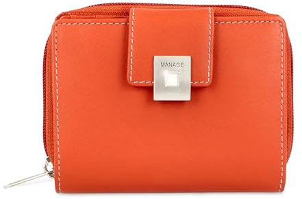 MANAGE Premium Geldbörse Damen Orange - RFID NFC Schutz - Geräumiges Echtleder Portemonnaie Frauen mittelgroß - Leder Geldbeutel viele Fächer mit Reißverschluss (Orange)