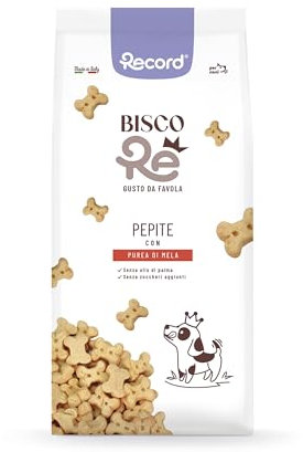 Record - BiscoRe Biscotti per Cani alla Mela, formato da 1kg. Snack Naturali Cotti al Forno con Purea di Frutta, Senza Conservanti né Olio di Palma, Leggeri, Digeribili e Gustosi