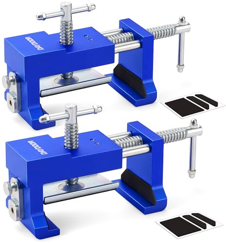 DAYDOOR Professional Cabinet Clamps 2 Pack, Heavy-Duty Cast Steel, Integrated Drill Guide & EVA Protection, Face Frame Alignment Tool for Cabinet Installation & Woodworking, Blue