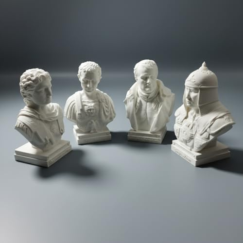 otdlle Alexander der Große Julius Caesar Dschingis Khan Napoleon Bonaparte Büste Kopf Skulptur Historische Statue Sammlerstück Figur Schreibtisch Home Decor (Große Eroberer Set mit 4 Stück, 15,2 cm H