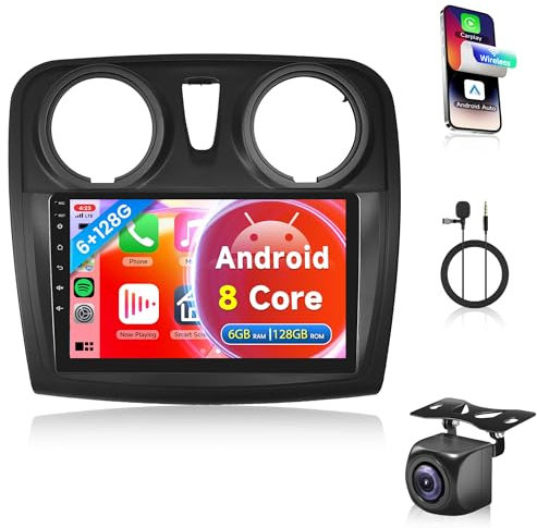 6G+128G 8 Core Wireless Carplay Android Autoradio 2 Din für Renault Dacia Logan 2 Sandero B52 2012-2019 9 Zoll Autoradio Android Auto Navi GPS WiFi Mirror Link Bluetooth FM/RDS/DSP/SWC Rückfahrkamera