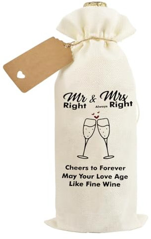 IUSOT Wedding Wine Gift Bag, Engagement Gift Bag, Wedding Cotton Linen Drawstring Bottle with Tag, Elegant Engagement Gifts for Couples, Newly Married Couples Lovers