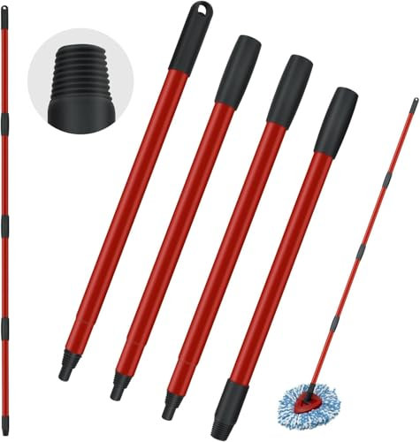 XINSHIKEJI 1 Pack Spin Mop Handle Replacements Compatible with Vileda Spin Turbo Mop, 4-Section 15 to 58 Mop Stick Adjustable Stainless Steel Mop Pole for Floor Clean