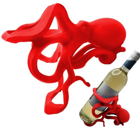 Octopus Weinflaschenregal, silberfarbener Oktopus-Weinhalter, Tisch-Bartheke, dekorative Skulptur, platzsparende Lösung, modernes Display-Design, 18 x 14 x 11 cm, für Küche, Tischplatte