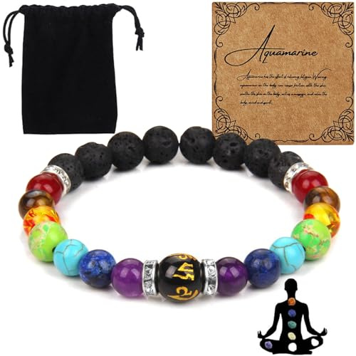 Teouuas Doppelt Chakra Armband, Bedeutung Karte Damen Herren | Handgefertigtes Edelstein Armband mit Schmuckbeutel, Elastisches Armbander mit Natürlichen Heilsteinen, für Energietherapie