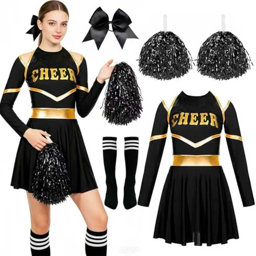 ZeiLaBang Kakadi Cheerleader Kostüm Damen für Erwachsene,Cheerleadering Outfit Fancy Dress Uniform,Kostüm Cheerleader,Cheerleading outfit,Cheerleader Outfit mit Cheerleader Pompons und Socken