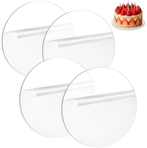 JCTEEY 4 Stück Tortenplatte aus Acryl, Ø 20cm Cake Board Rund, Tortenbretter Wiederverwendbar, 2mm Dick Transparent Kuchenplatte für Transport Kuchen und Torten