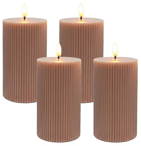 Relaxdays Candele LED, Set 4, HxD: 13 x 7,5 cm, Fiamma tremolante, Cera Vera, scanalature, Senza