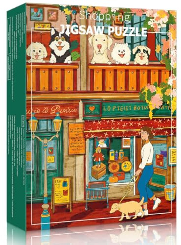 HUADADA 500 Piece Jigsaw Puzzles for Adults, Puzzles for Adults, Cute Dog Street Scene Art, Home Decor & Gift:Street Stroll