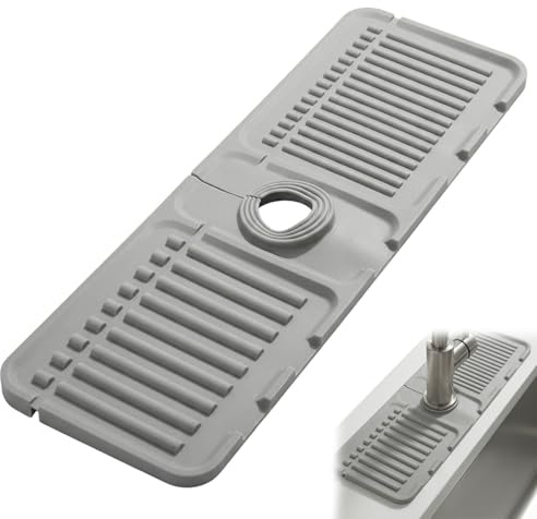 Kitchen Tap Splash Guard, Faucet Mat for Kitchen Sink, Prevents Water Pooling Around Faucets, Fits Narrow Gaps Between Faucet and Wall, Grey Colour