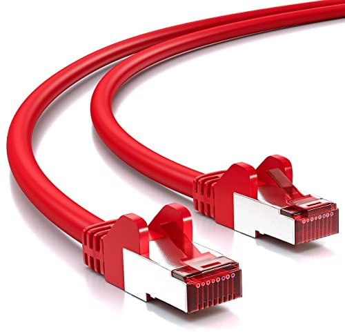 deleyCON 10m CAT6 Câble Réseau - Blindage PIMF S/FTP CAT-6 RJ45 Câble Ethernet - LAN DSL Routeur Modem Point d'Accès Patch Panels - Rouge