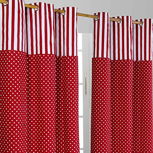 Homescapes Kindervorhang Mädchen Kinderzimmer Ösenvorhang Dekoschal Polka Dots 2er Set rot weiß 117 x 137 cm (Breite x Länge je Vorhang) 100% Reine Baumwolle